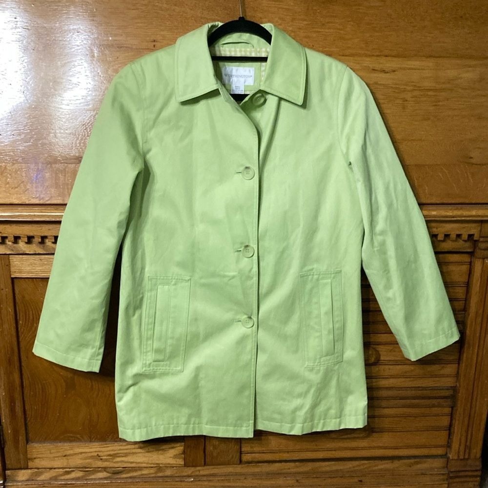 Worthington 60s Mod Lime Green Gingham Lined Jacket Small Chore Coat Grandmacore